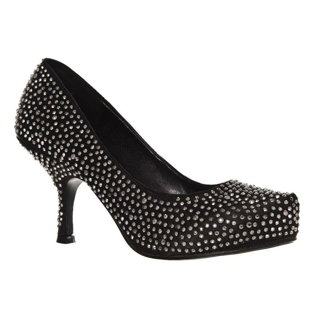 Sarah Medium Heeled Round Toe Diamante All-Over Court Shoe