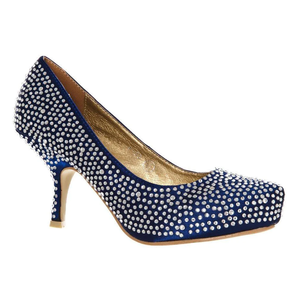 Sarah Medium Heeled Round Toe Diamante All-Over Court Shoe