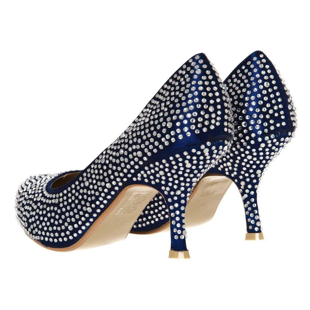 Sarah Medium Heeled Round Toe Diamante All-Over Court Shoe