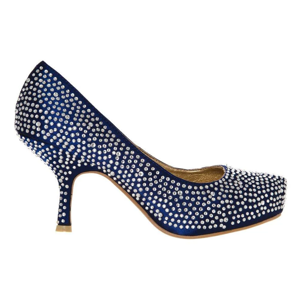 Sarah Medium Heeled Round Toe Diamante All-Over Court Shoe