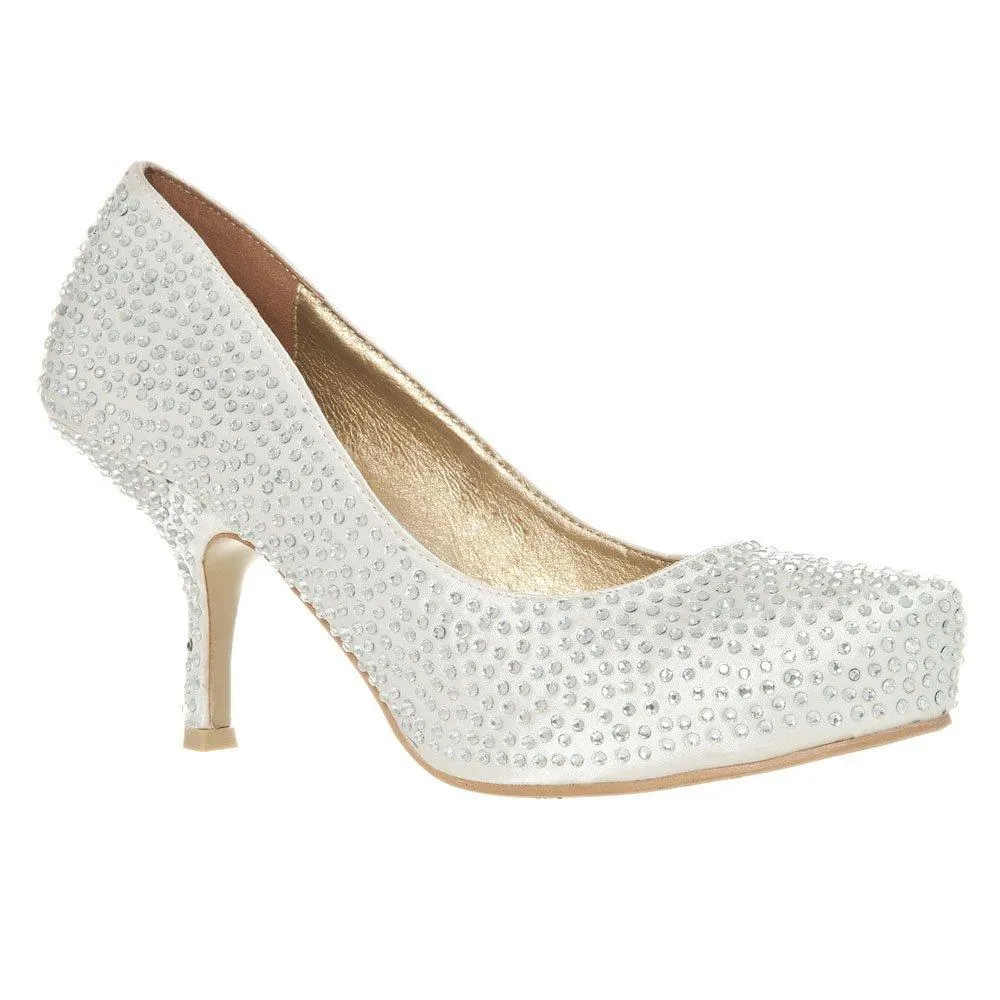 Sarah Medium Heeled Round Toe Diamante All-Over Court Shoe
