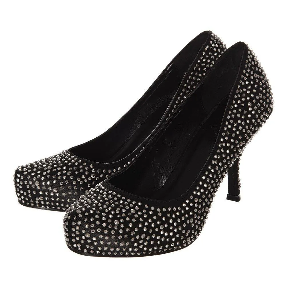 Sarah Medium Heeled Round Toe Diamante All-Over Court Shoe