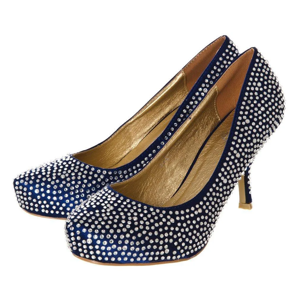 Sarah Medium Heeled Round Toe Diamante All-Over Court Shoe