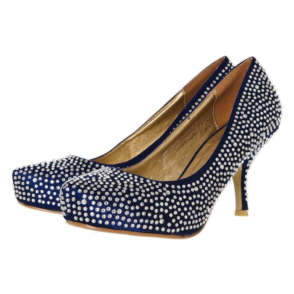 Sarah Medium Heeled Round Toe Diamante All-Over Court Shoe