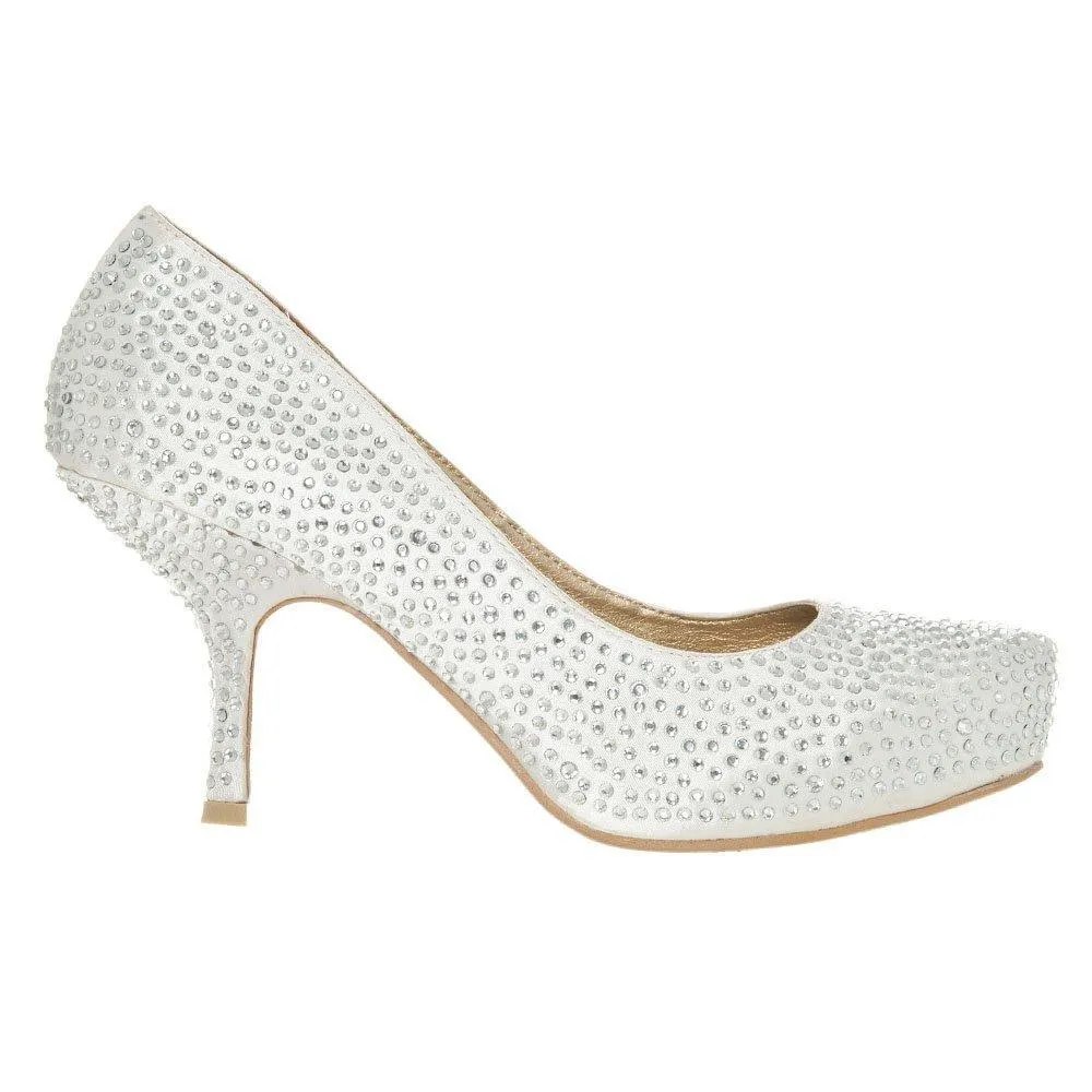 Sarah Medium Heeled Round Toe Diamante All-Over Court Shoe