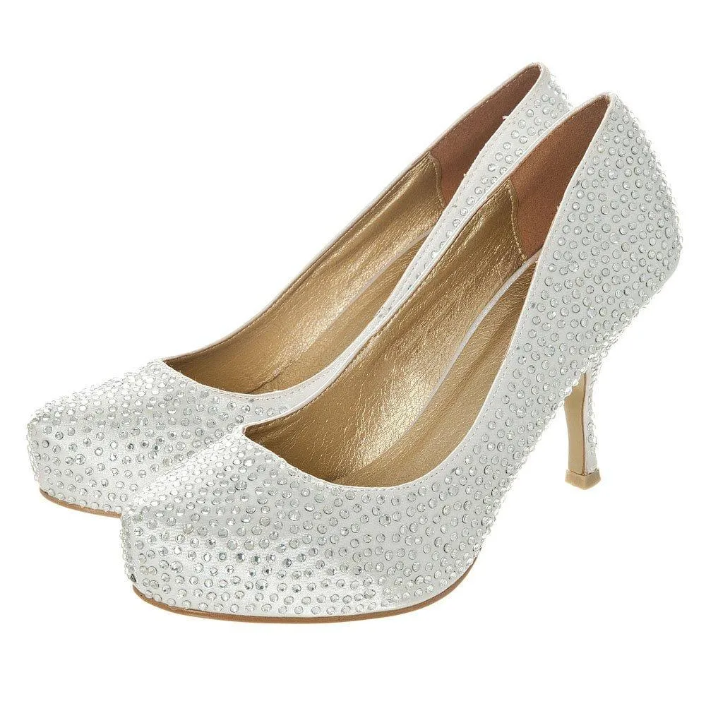 Sarah Medium Heeled Round Toe Diamante All-Over Court Shoe