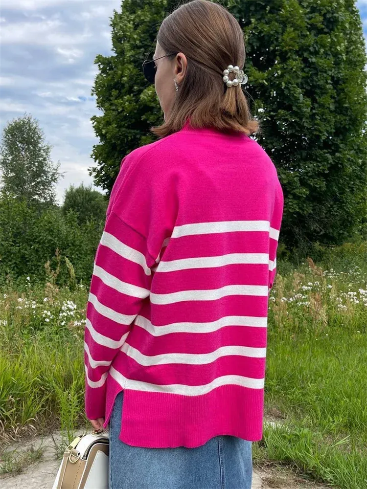 Striped Turtleneck Knitted Cozy Stylish Basic Long Sleeve Comfortable Casual Warm Sweater