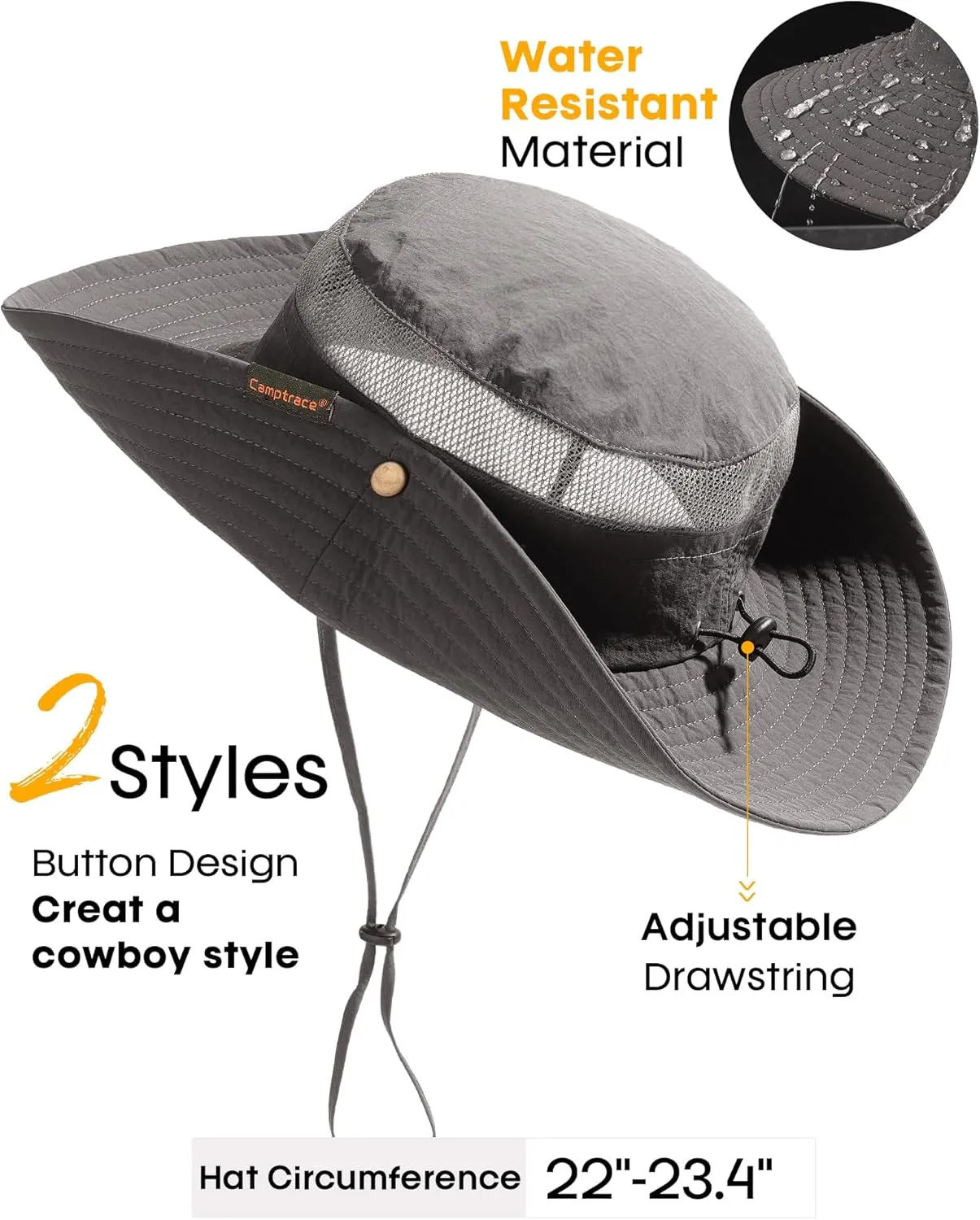 Sun Hats for Women Men Breathable Wide Brim Fishing Hat Hiking Summer UV Protection Bucket Hats UPF 80 