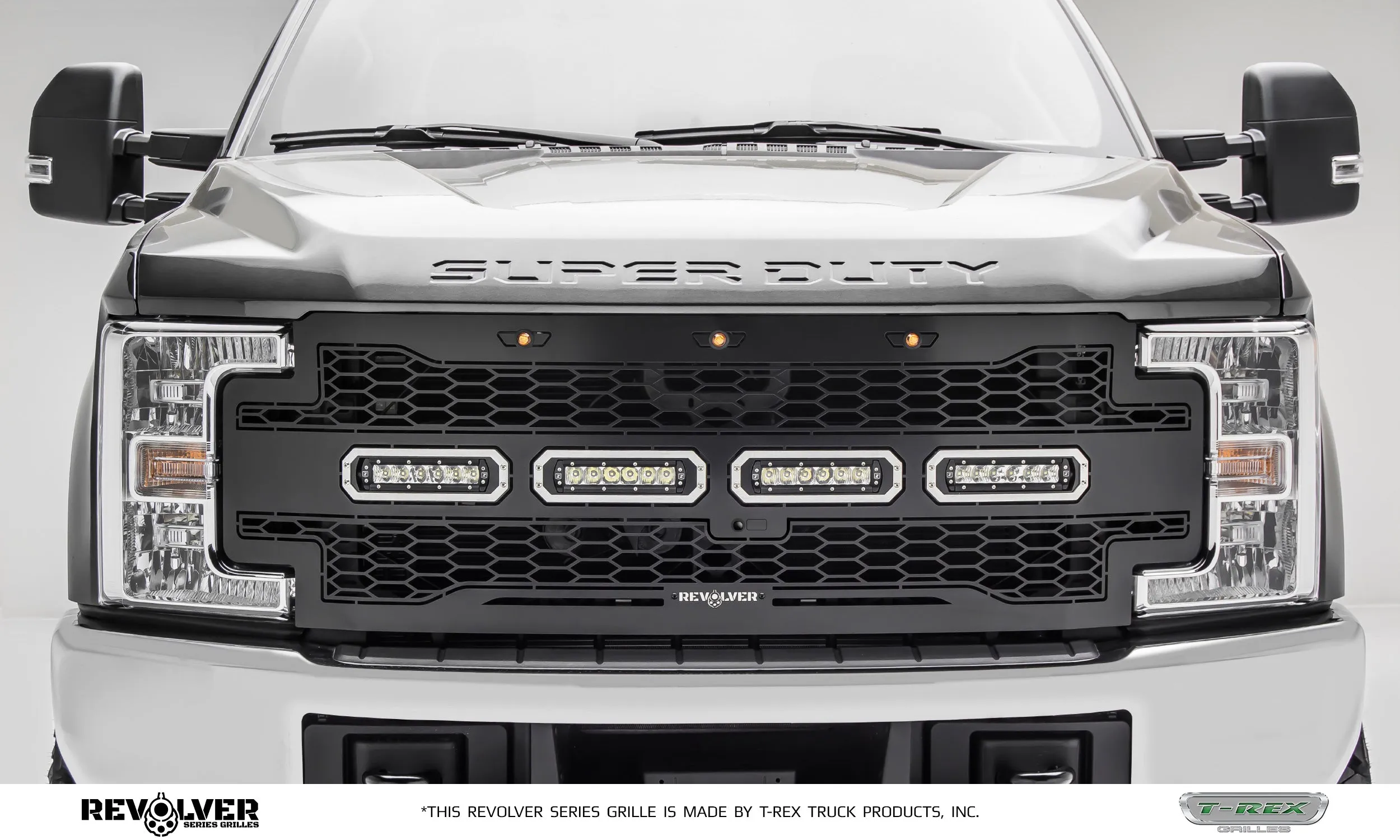 T-REX Revolver Series, 1 Piece Grilles w/ wire harness - Powdercoat - 2017-2019 F250/F350 with Forward Camera