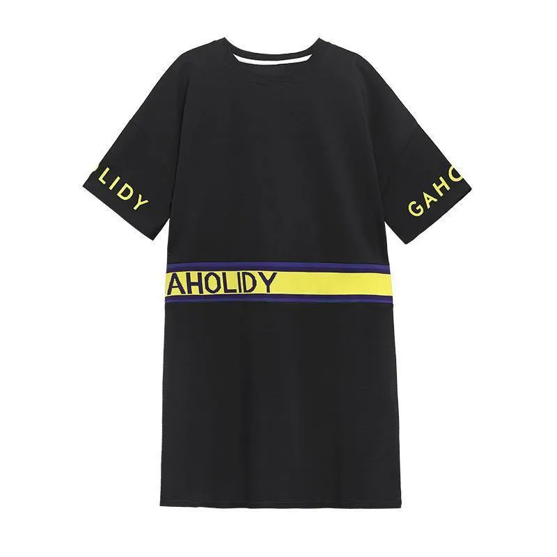 Women Summer Short Sleeves Letter T Shirt Dresses