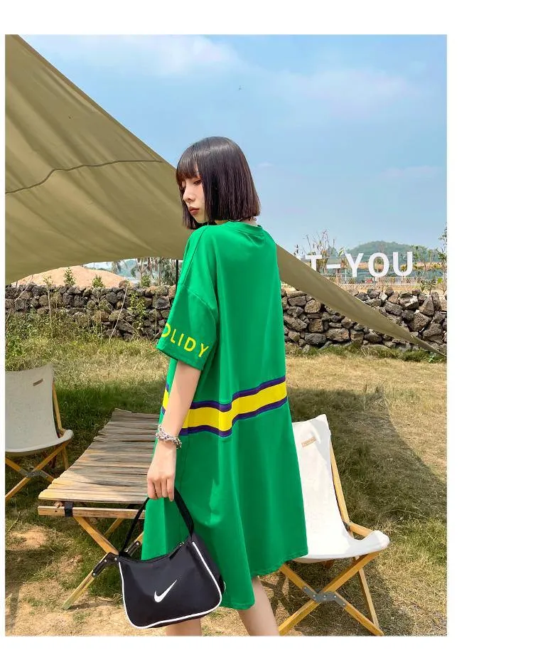 Women Summer Short Sleeves Letter T Shirt Dresses