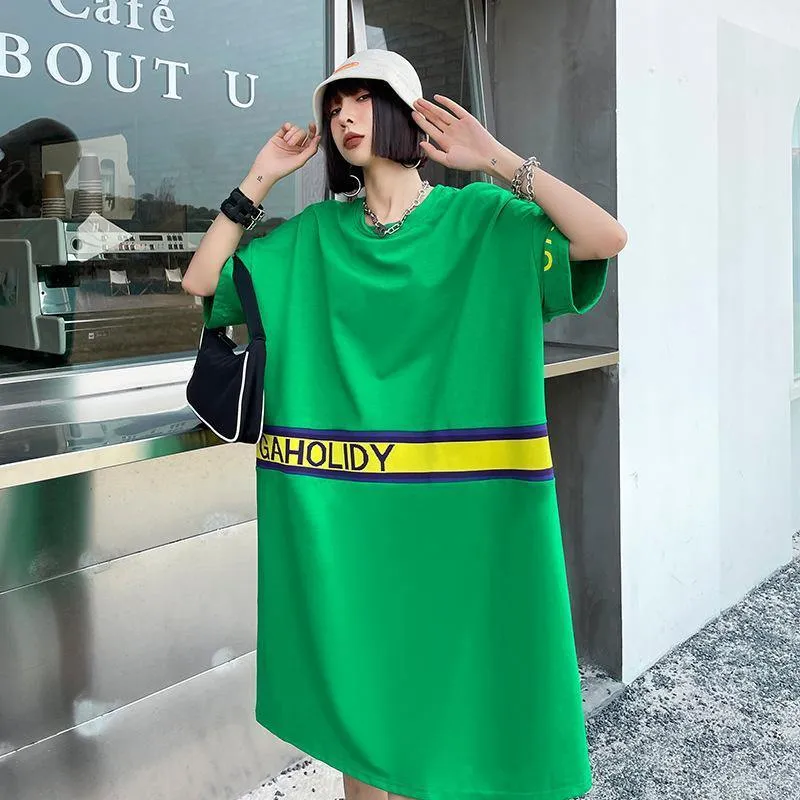 Women Summer Short Sleeves Letter T Shirt Dresses