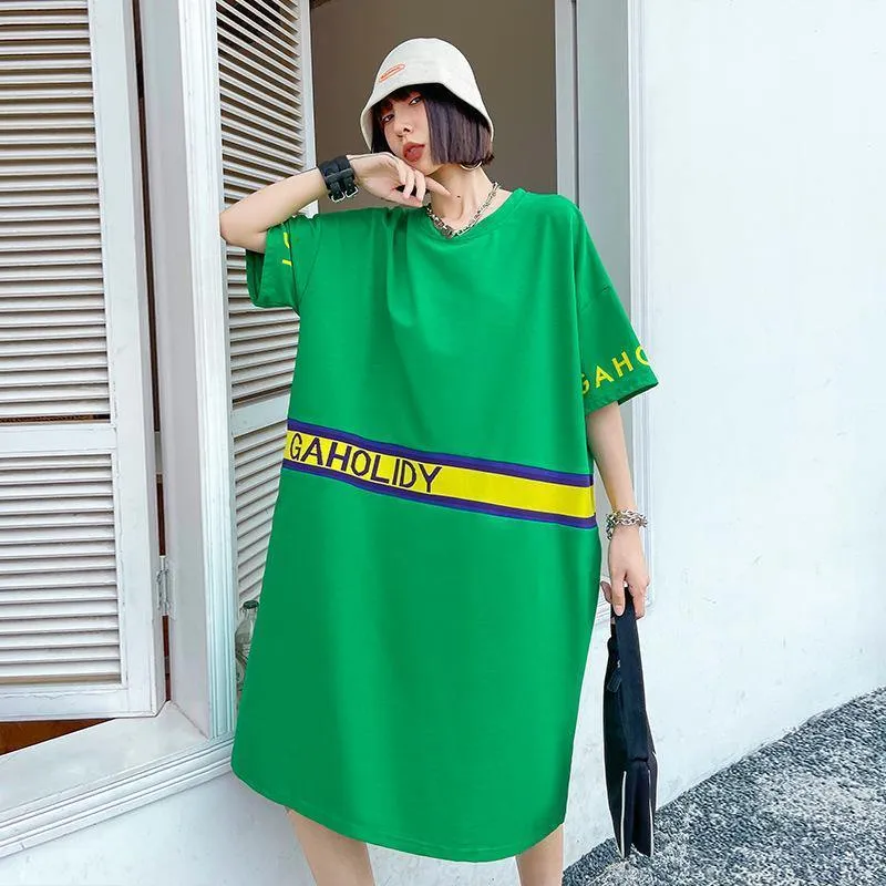 Women Summer Short Sleeves Letter T Shirt Dresses