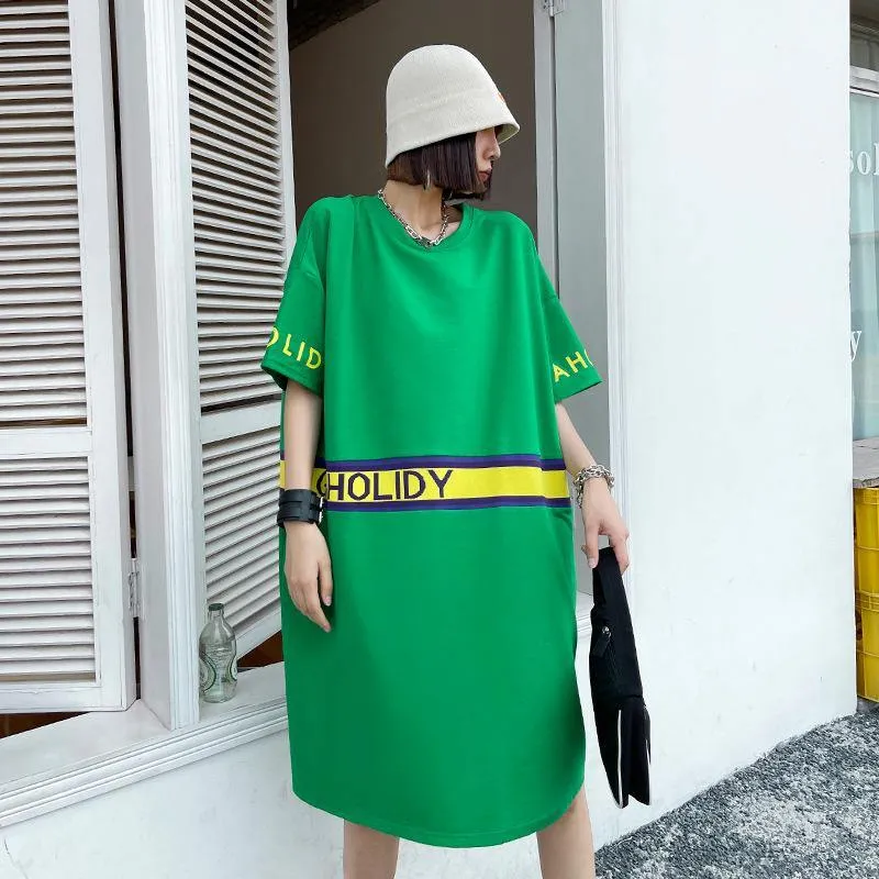 Women Summer Short Sleeves Letter T Shirt Dresses