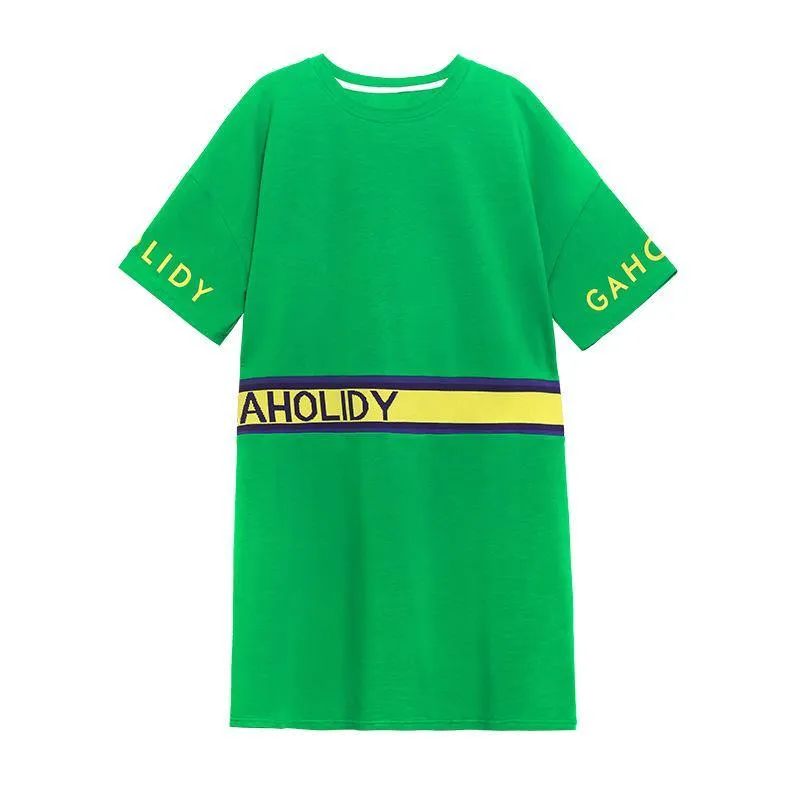 Women Summer Short Sleeves Letter T Shirt Dresses