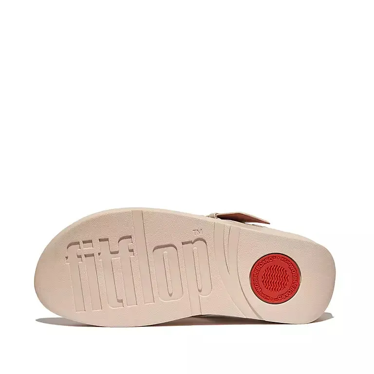 Women's Fitflop Lulu Covered-Buckle Raw-Edge Leather Toe-Post Sandals Color: Stone Beige