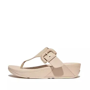 Women's Fitflop Lulu Covered-Buckle Raw-Edge Leather Toe-Post Sandals Color: Stone Beige