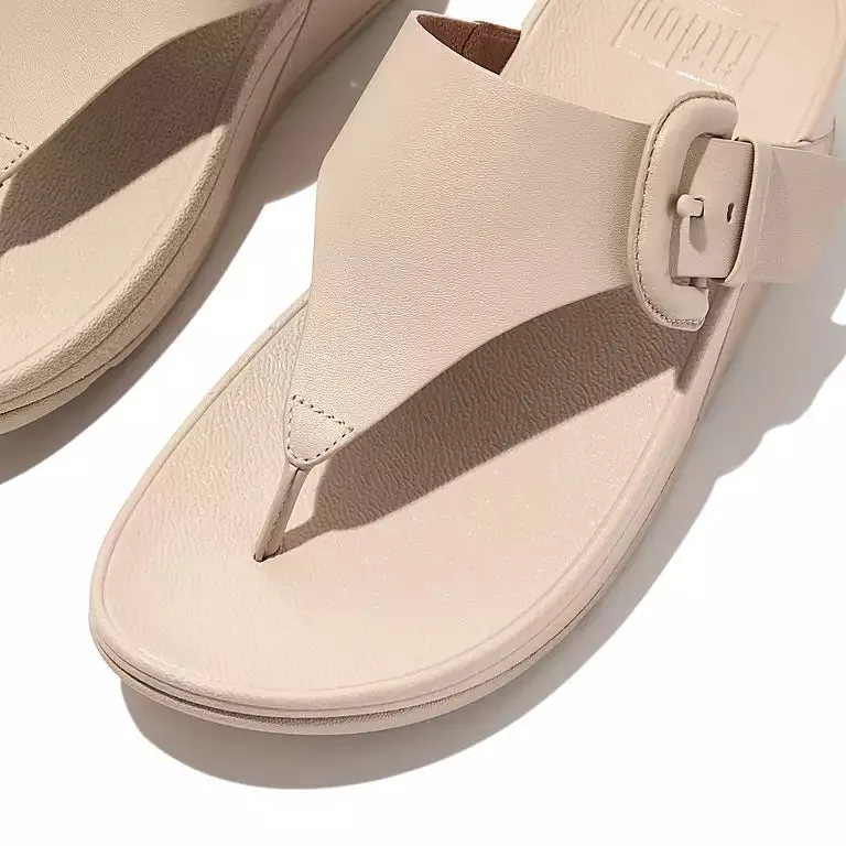 Women's Fitflop Lulu Covered-Buckle Raw-Edge Leather Toe-Post Sandals Color: Stone Beige