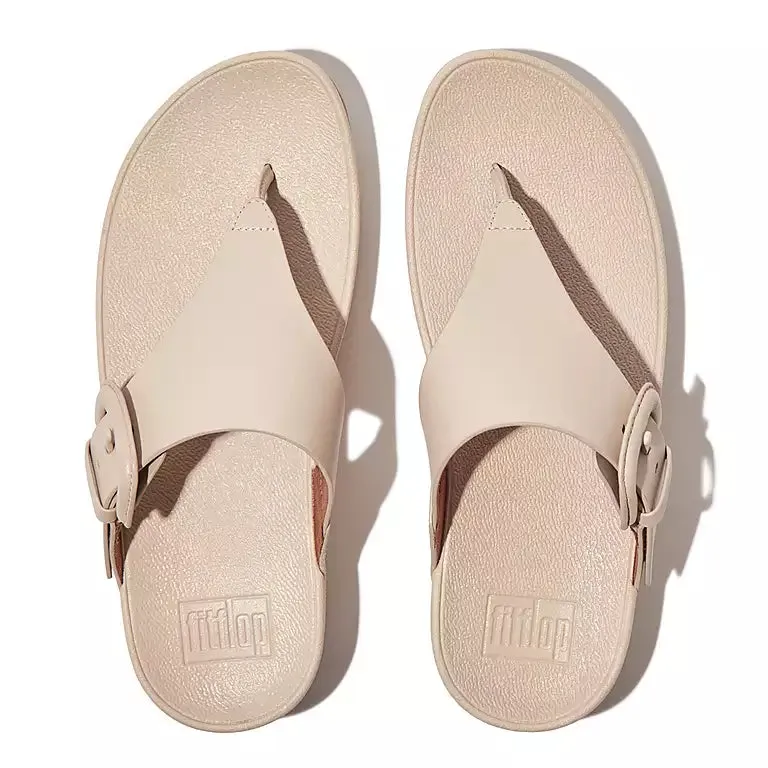 Women's Fitflop Lulu Covered-Buckle Raw-Edge Leather Toe-Post Sandals Color: Stone Beige